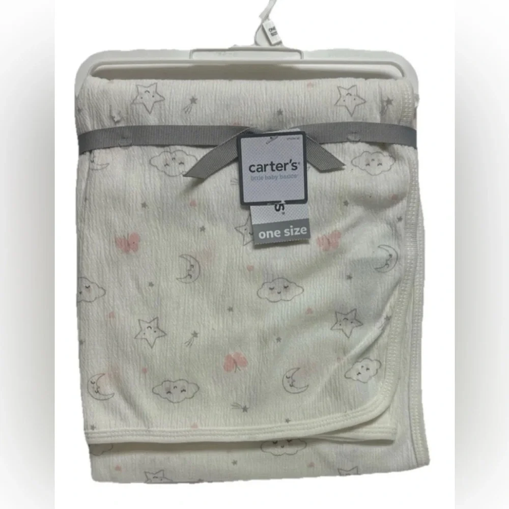 Carters Baby Girl Swaddle Swaddling Blanket Moon Pink Stars Clouds Size 35x35